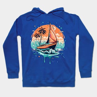 Colorful Watercolor Sailboat Retro Sunset Design Hoodie